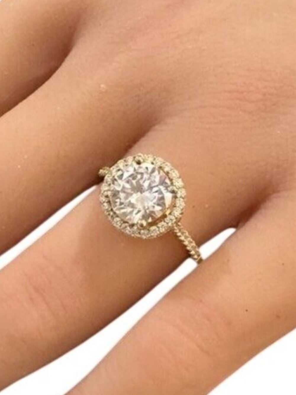 Vintage Ring 925 Signed Gold Tone Halo Design Pave Accents Size 6 Womens Gift